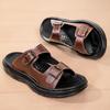 Fashion Premium Mens Leather Slippers Adjustable Buckle Slides Non-Slip Sole Man Wading Aqua Shoes Comfortable Summer Half Drag Slippers
