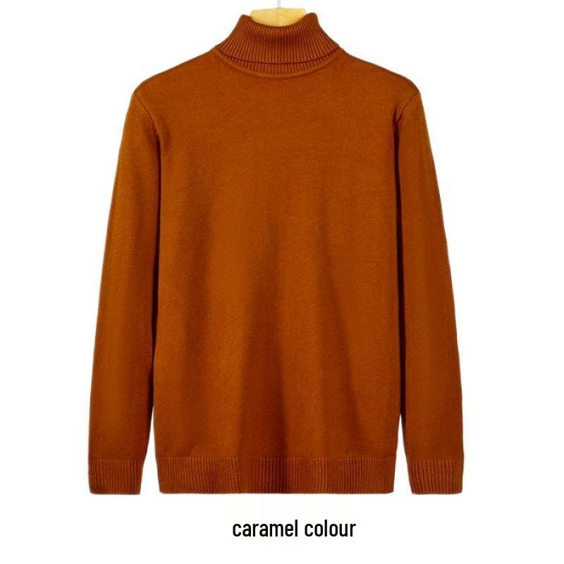 Men's Loose Plus Size High Neck Knit Sweater - Solid Color, Long Sleeve, Spring/Autumn/Winter