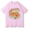 Kitten Nuggets Happy T Shirts Women Kawaii/cute High Street Tshirts 100% Cotton T-shirts Cat Biscuits Dipping Sauce Short Sleeve