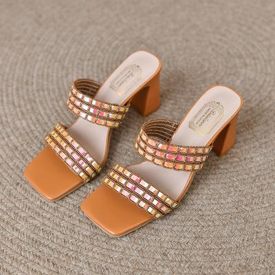 Женские новые летние модные туфли на толстом каблуке с квадратной головой и открытым носком, римские сандалии, тапочки