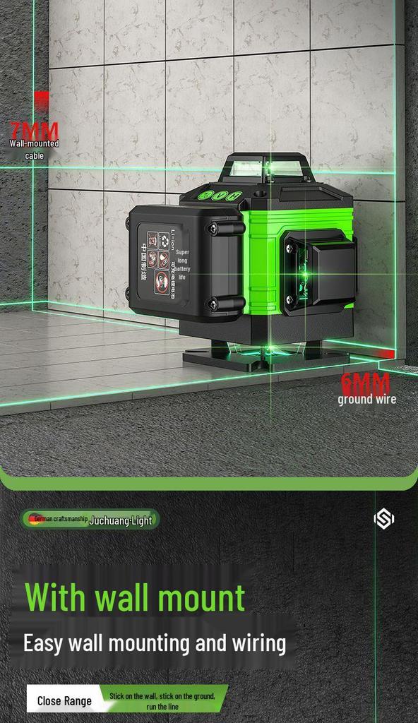Green Light Laser 8/12/16 High-Precision Infrared Level for Walls/Floors