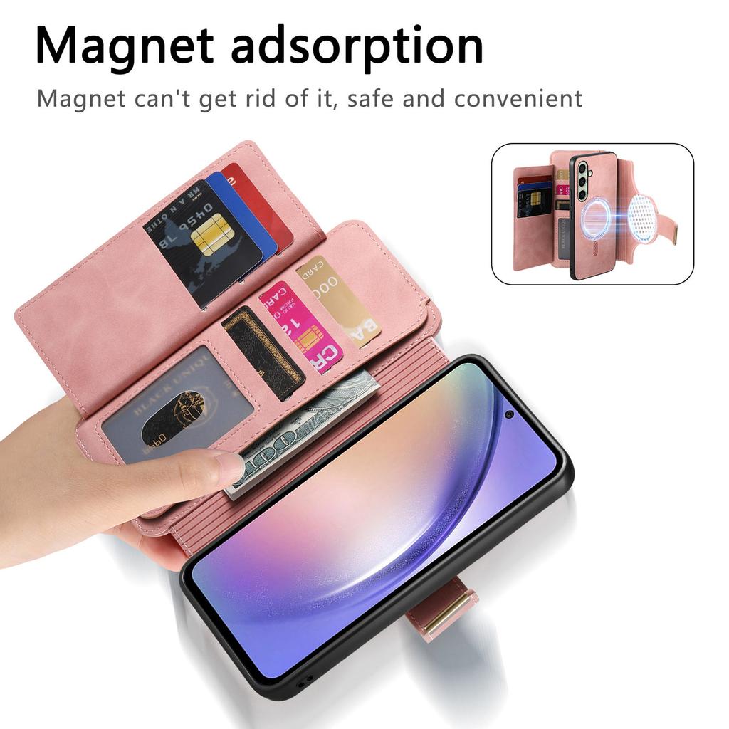 For Samsung Galaxy A16 4G/Galaxy A16 5G Magnetic Leather Case with Detachable RFID Blocking Zipper Wallet Cover