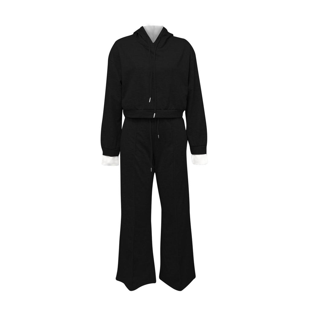 Женская однотонная повседневная толстовка с длинным рукавом и капюшоном, спортивный комплект с широкими брюками