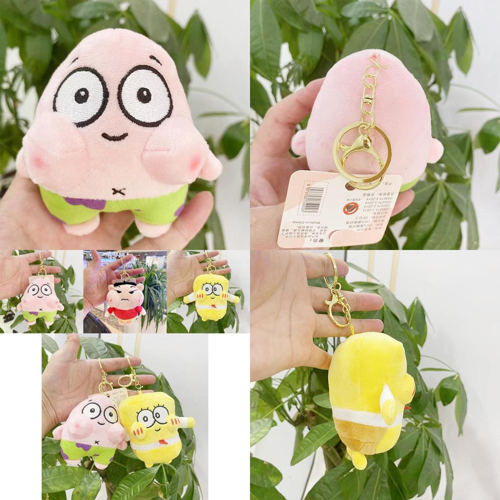 Soft Short Plush Spongebob And Patrick Star Figurine Keychain With Cute Design