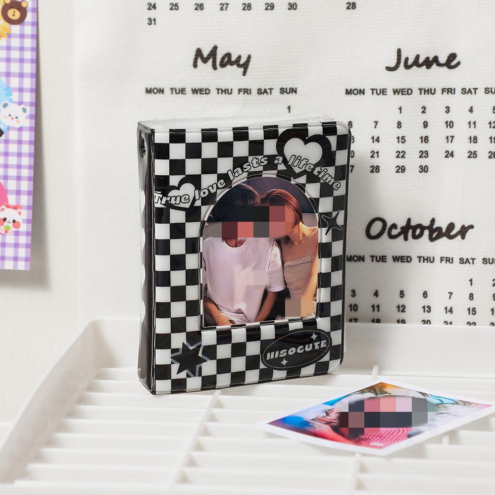 40Pockets Korean Y2K Black White Checkerboard Card Album Creative Hollow Window Kpop Idol 3-inch Photo Card Holder Collect Book