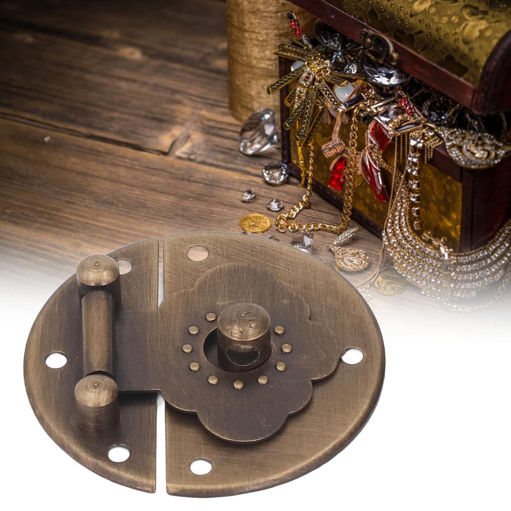 Round EmNaBossing Copper Hasp Retro Wooden Box Lock Clasp Decorative Hasps for Wedding Card Boxes Wine Boxes