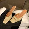 Модные женские тапочки с квадратным носком, босоножки на каблуке, модные туфли для платья, женские, новые, лето 2025, брендовые, сексуальные туфли-лодочки, роскошные сандалии для женщин