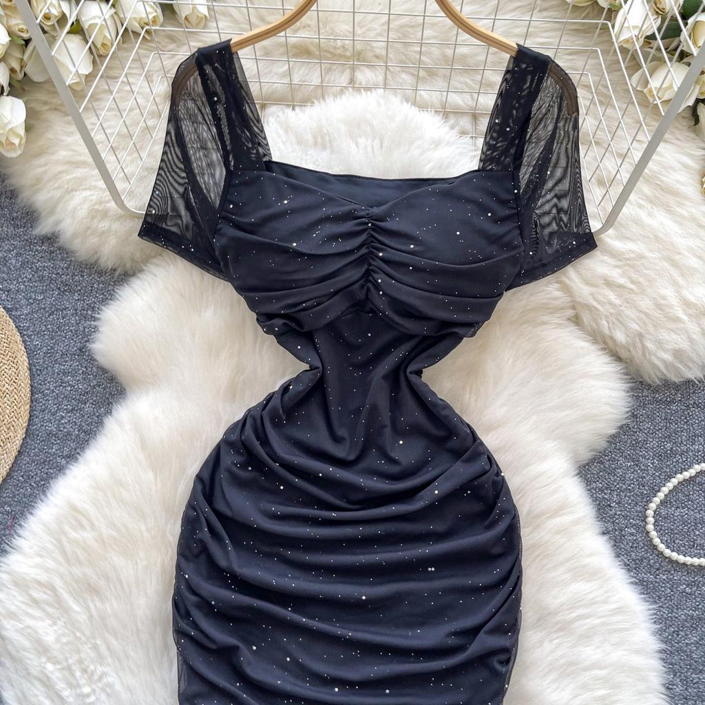 Летние женские квадратный воротник короткий рукав мини сексуальные клубные вечерние облегающие платья-футляры