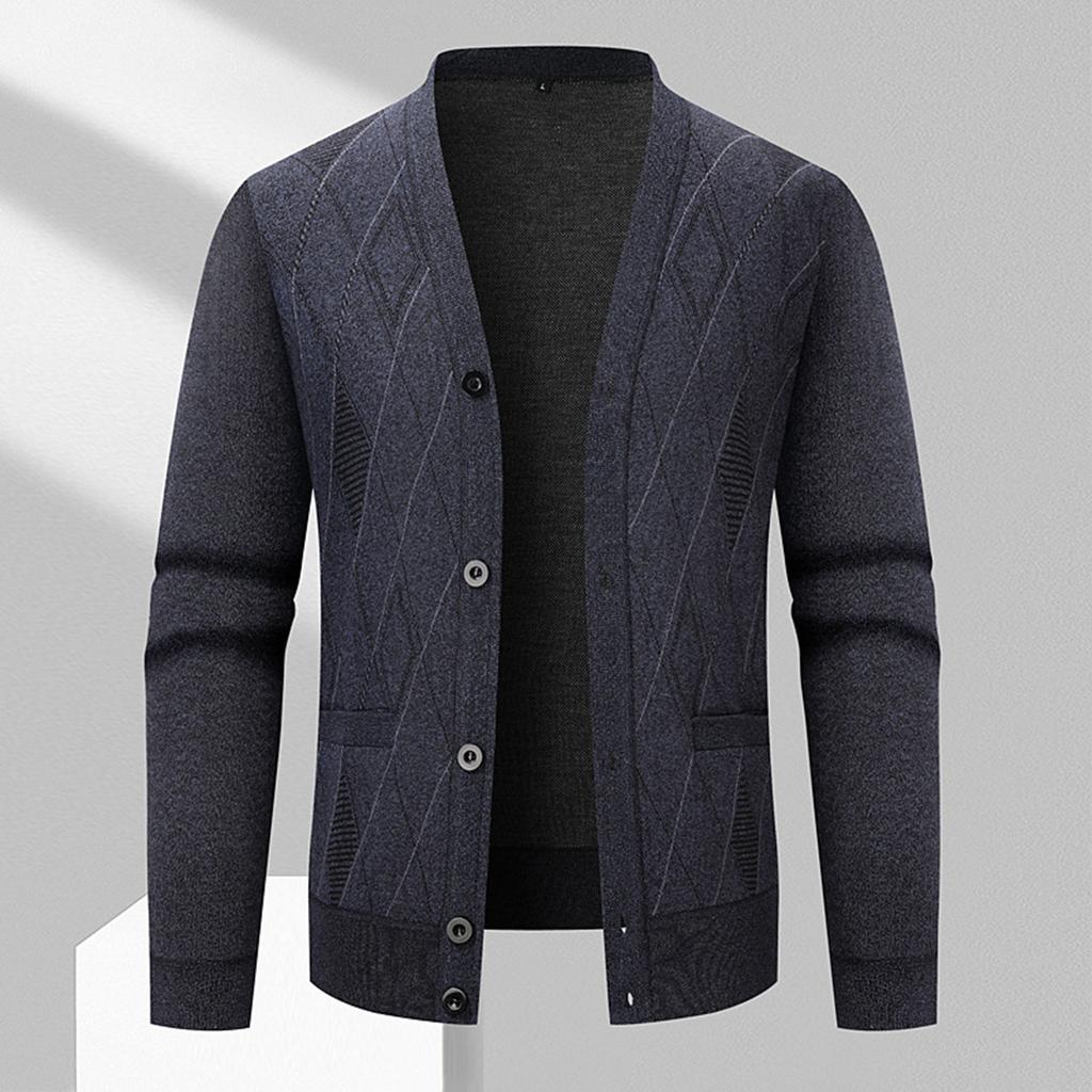 Men's V-neck Buttoned Loose Cardigan Sweater Long-sleeved Knitted Sweater Jacket