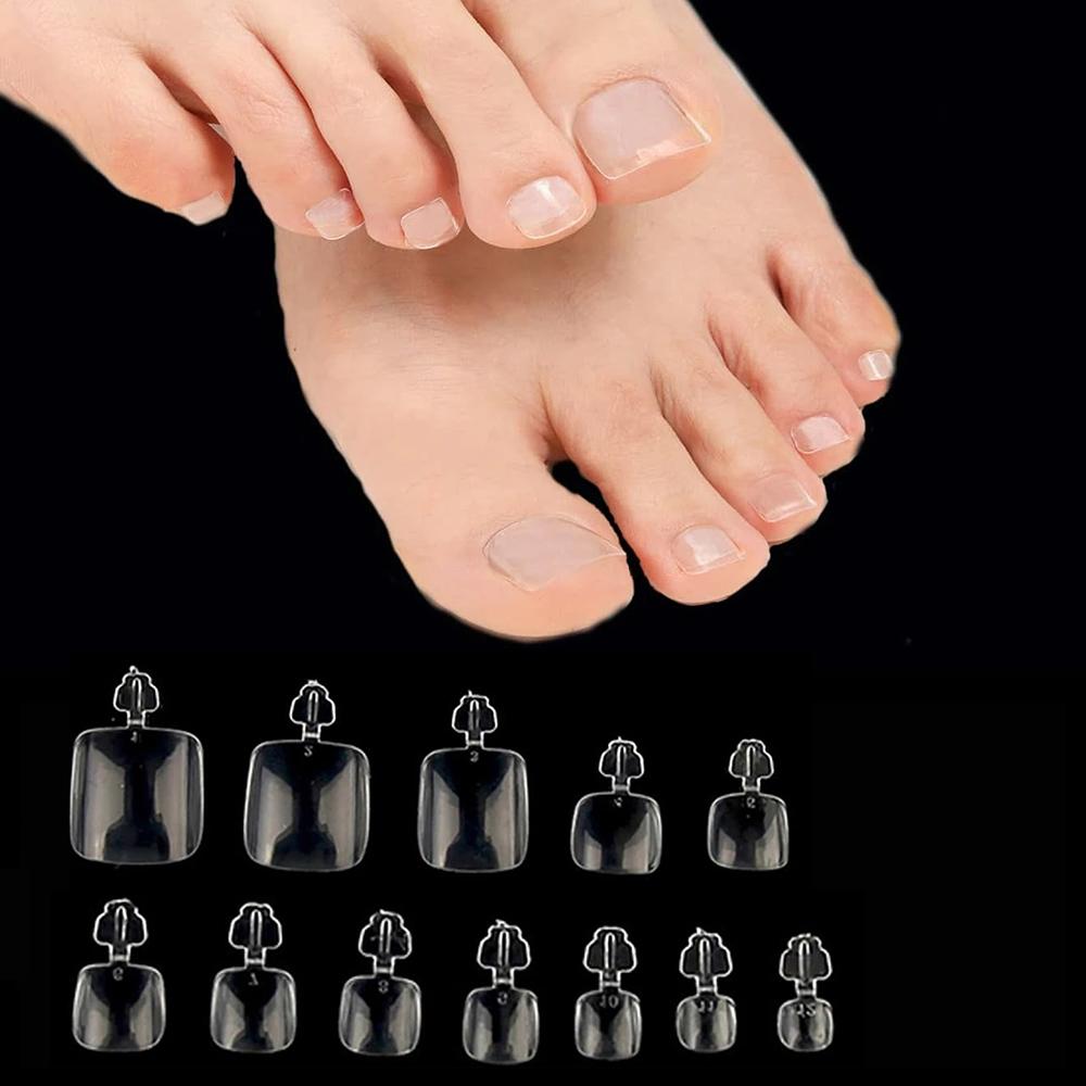 100pcs Clear False Toes Nails French Square Nature White Full Cover Fake Toe Nails Feet Nail Tips Artificial Press On Toenails