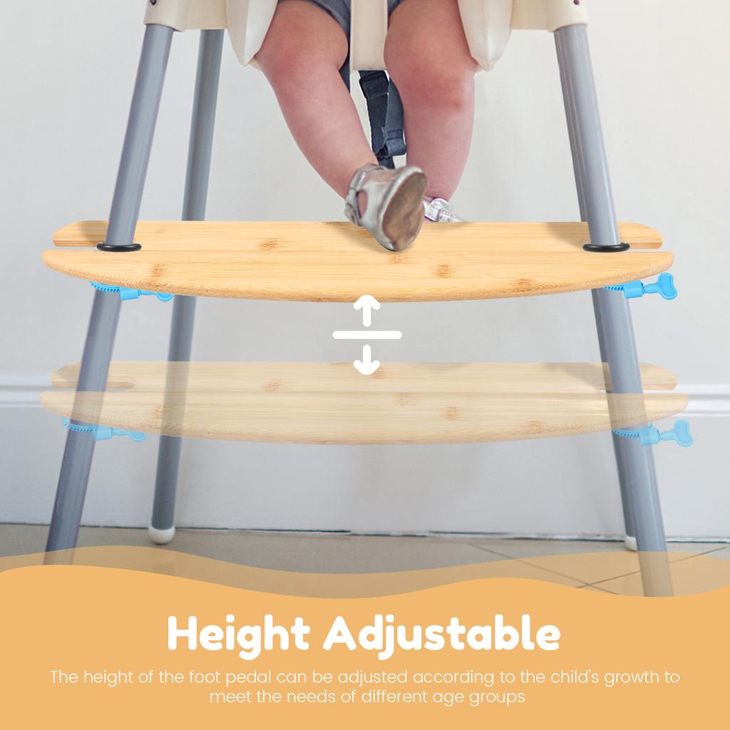2Pcs Bamboo High Chair Foot Rest Height Adjustable High Chair Footrest with 2 Rubber Rings and Fixing Rings for High Chair