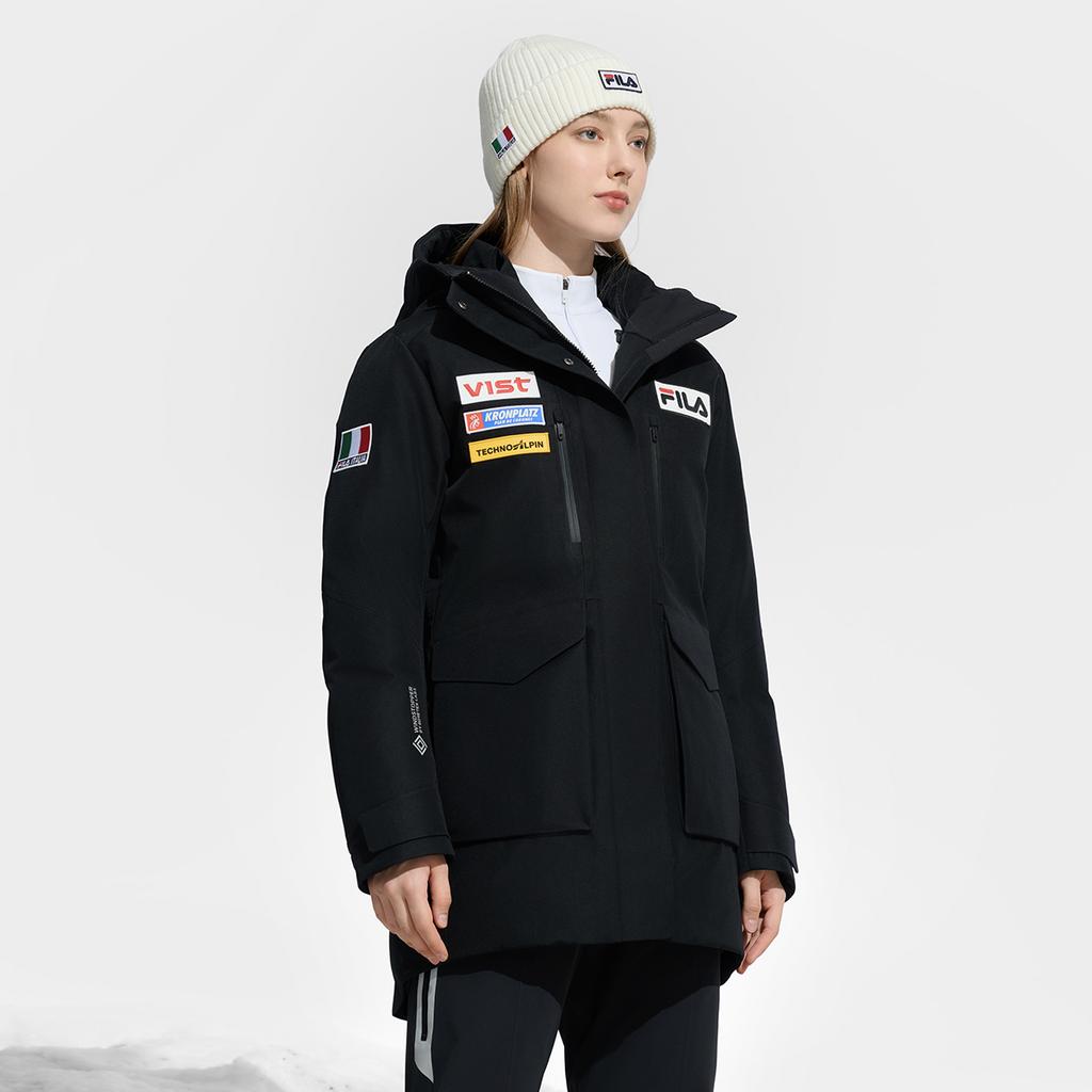 Fila Versatile Mid-Length Hooded Down Jacket Women Outerwear Deep-Black A11W446924FBK