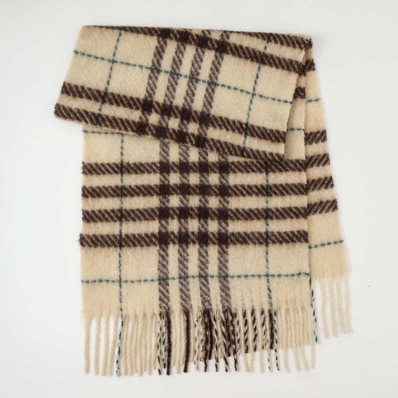 New Retro Plaid Mohair Scarf Women's Autumn and Winter Thickened Warm Temperament Versatile High-end Scarf