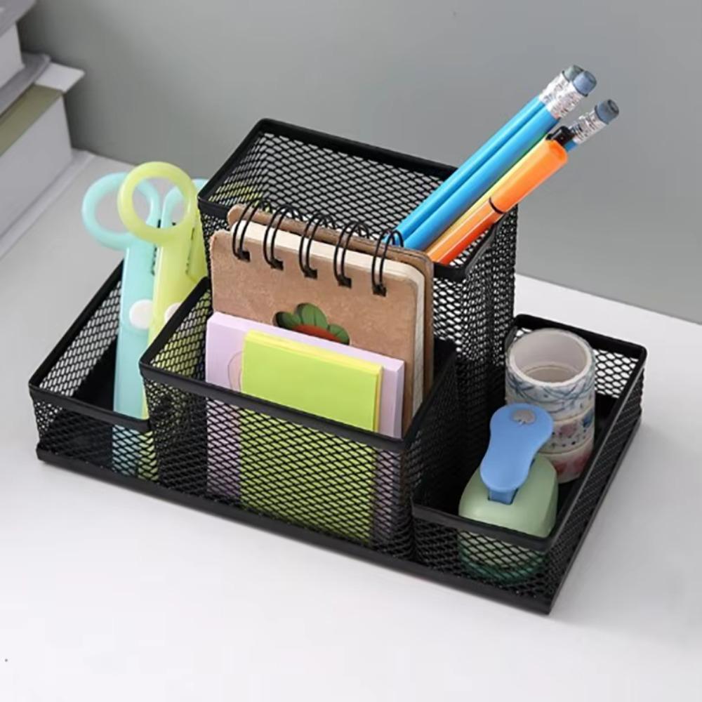 Mesh Design Pencil Storage Box 3/4 Grid Desk Stationery Organizer Pen Holder Education