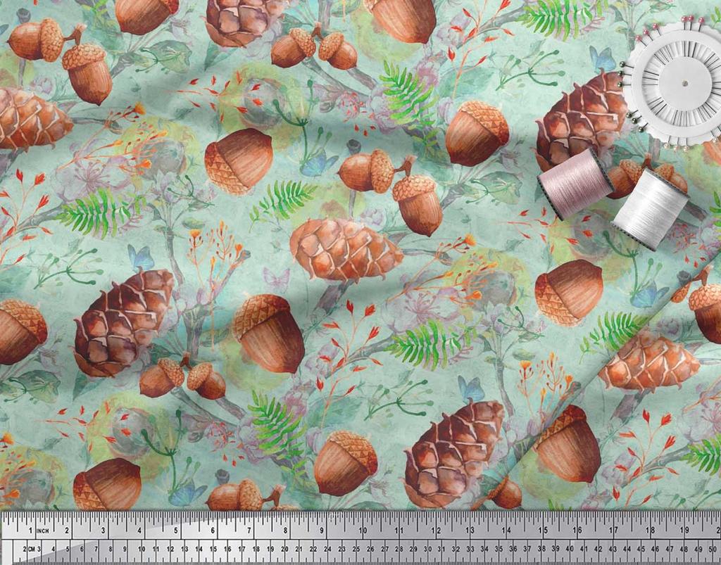 Soimoi Черная полиэфирная креповая ткань Абрикос | Сосновая шишка и дубовый орех Фрукты Декор Ткань с принтом BTY 42 дюйма