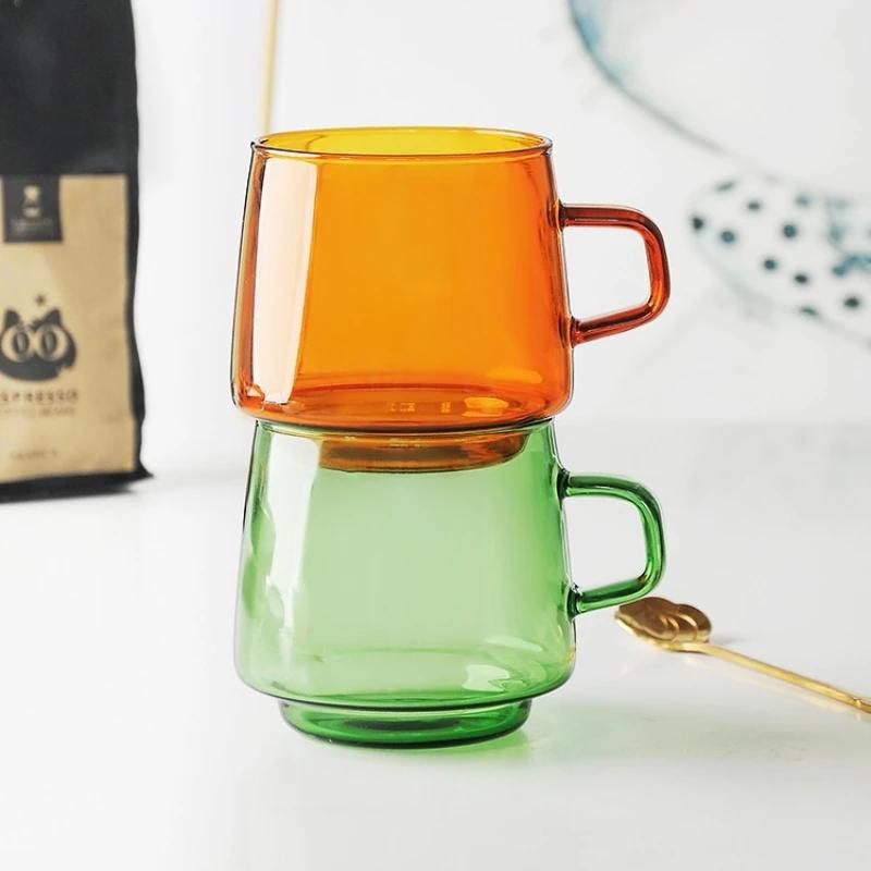 Heat-resistant Glass Cup of Coffee and Tea Tableware Color Espresso Cups Drinkware Teaware Cafes Coffee Travel Mug Set Aesthetic