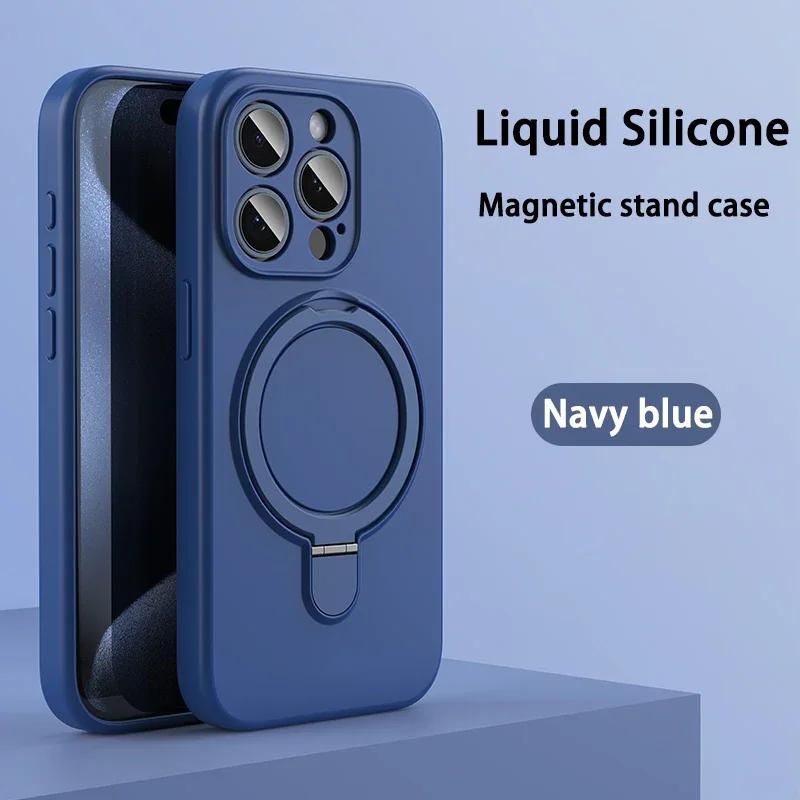 Чехол-подставка из жидкого силикона с магнитом для For Iphone 16 14 Plus 13 1 Pro Max 12 Для беспроводной зарядки Невидимый держатель Чехол