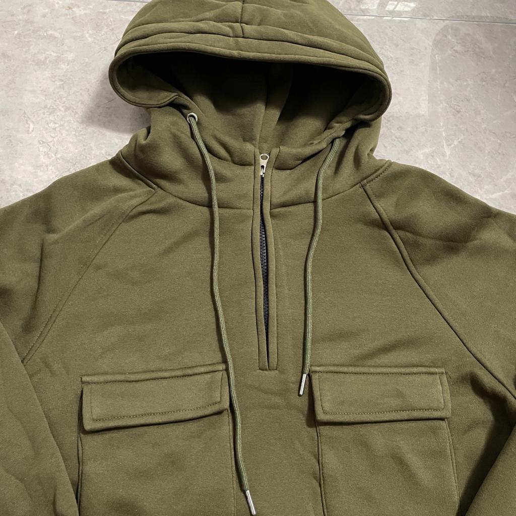 Half Zipper Men's Tactical Hoodies Solid Military Sweatshirts Multi Pockets Male Hooded Jackets Thick Outdoor Polar