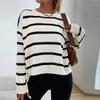 Осень и зима Женский свободный круглый вырез с длинным рукавом полосатый вязаный свитер пуловер Топ