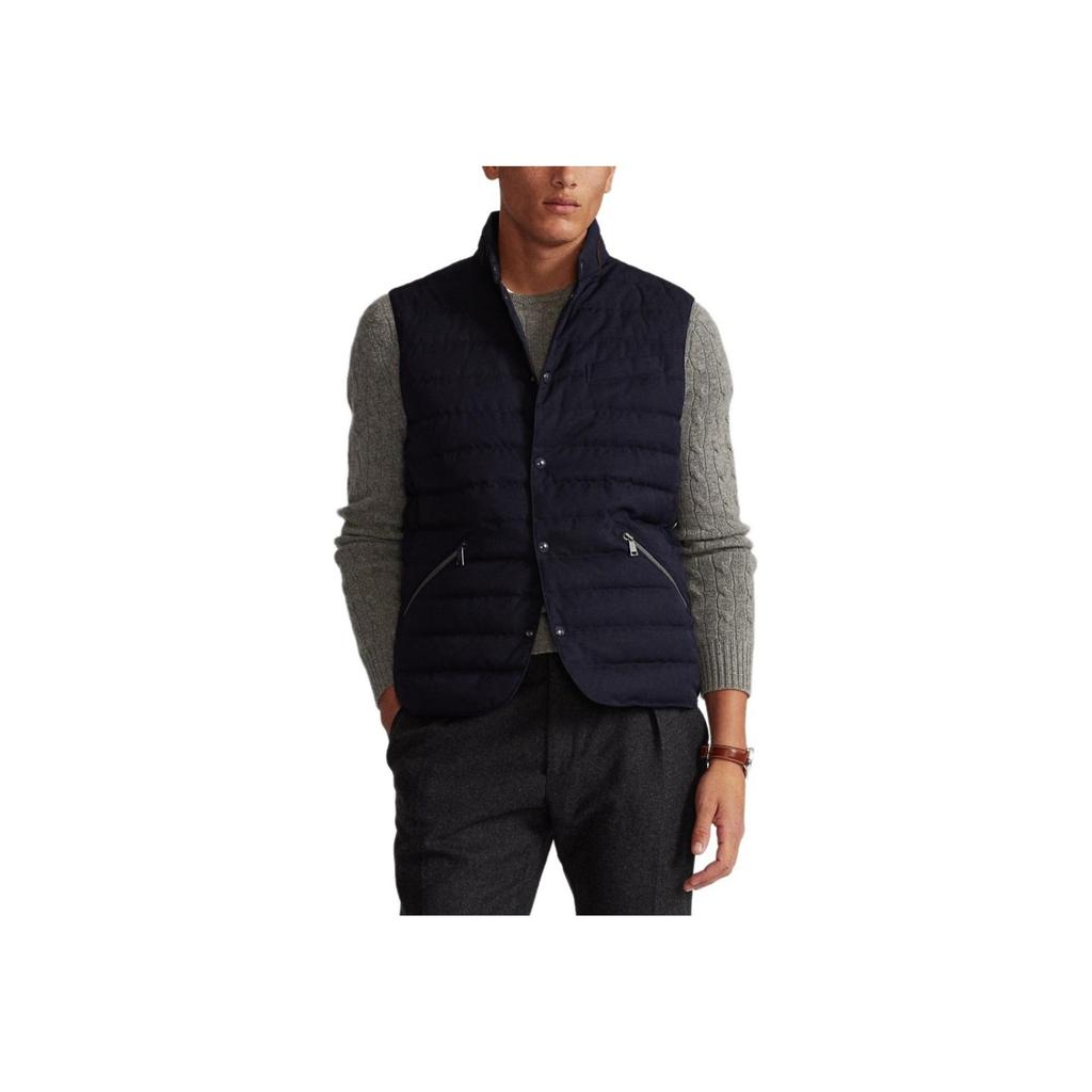 Polo Ralph Lauren однобортный однотонный пуховик без рукавов с карманом на молнии и воротником-стойкой, мужская верхняя одежда темно-синего цвета MNPOOTW1N220072-410