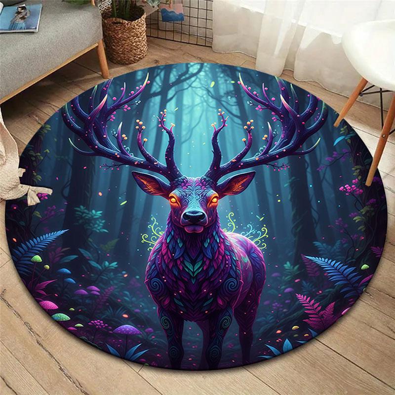 Круглый ковер AnimalsElves, Ковер для гостиной, спальни, дивана, игровой комнаты, Нескользящий коврик для пола