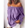Women's Casual Long Sleeve Shirts Pleated Loose T-shirts Chiffon Blouses Ladies Elastic Neck Off Shoulder Solid Color Linen Tops