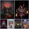 Bonfire Horror Night Art Oil Painting Horror Film Art Posters and Prints Witch Magic Night Wall Art Home Decoration