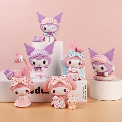 Набор из 6 шт. Фигурки персонажей аниме Sanrio Пижама Sweetheart Kawaii Куроми Моя Мелоди Кукла экшн Милая Декорация Игрушки Для детей Подарок