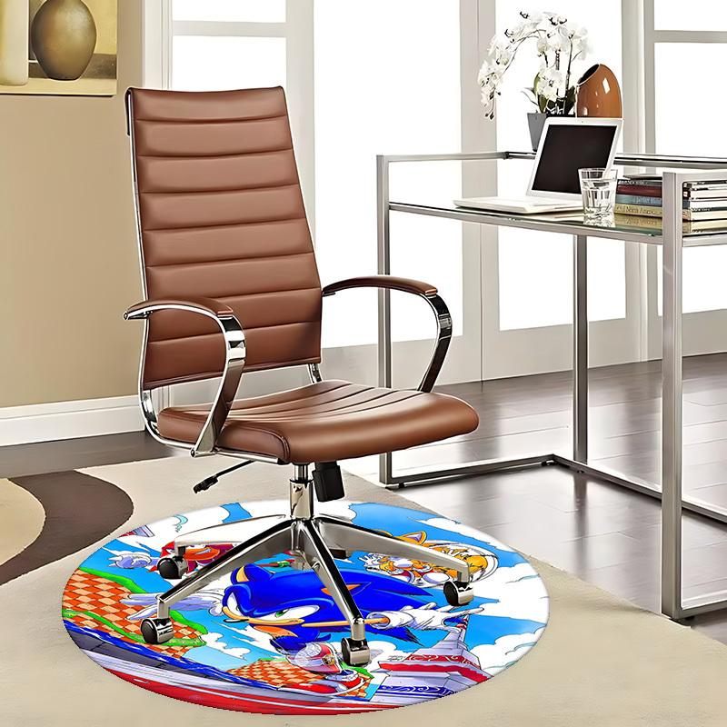 1pc Sonic the Hedgehog Anime Cartoon Design Round Carpet Office Chair Mat, NonSlip Rug for Home Decor, Living Room, Bedroom, Game Room