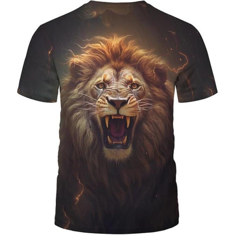 Летний топ с круглым вырезом и 3D-принтом в виде льва, модная повседневная мужская футболка с коротким рукавом