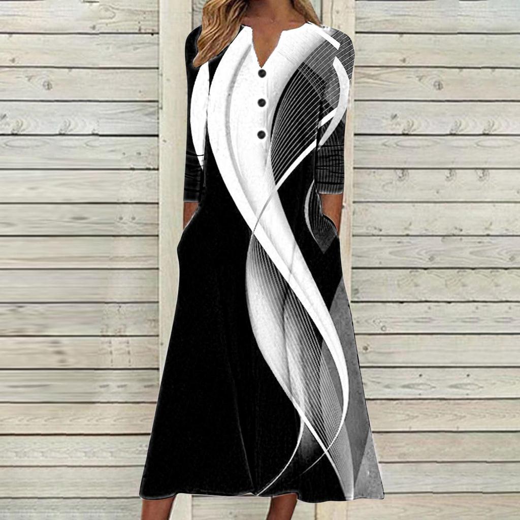 Женское осеннее платье макси с принтом, длинный рукав, открытая грудь, юбка