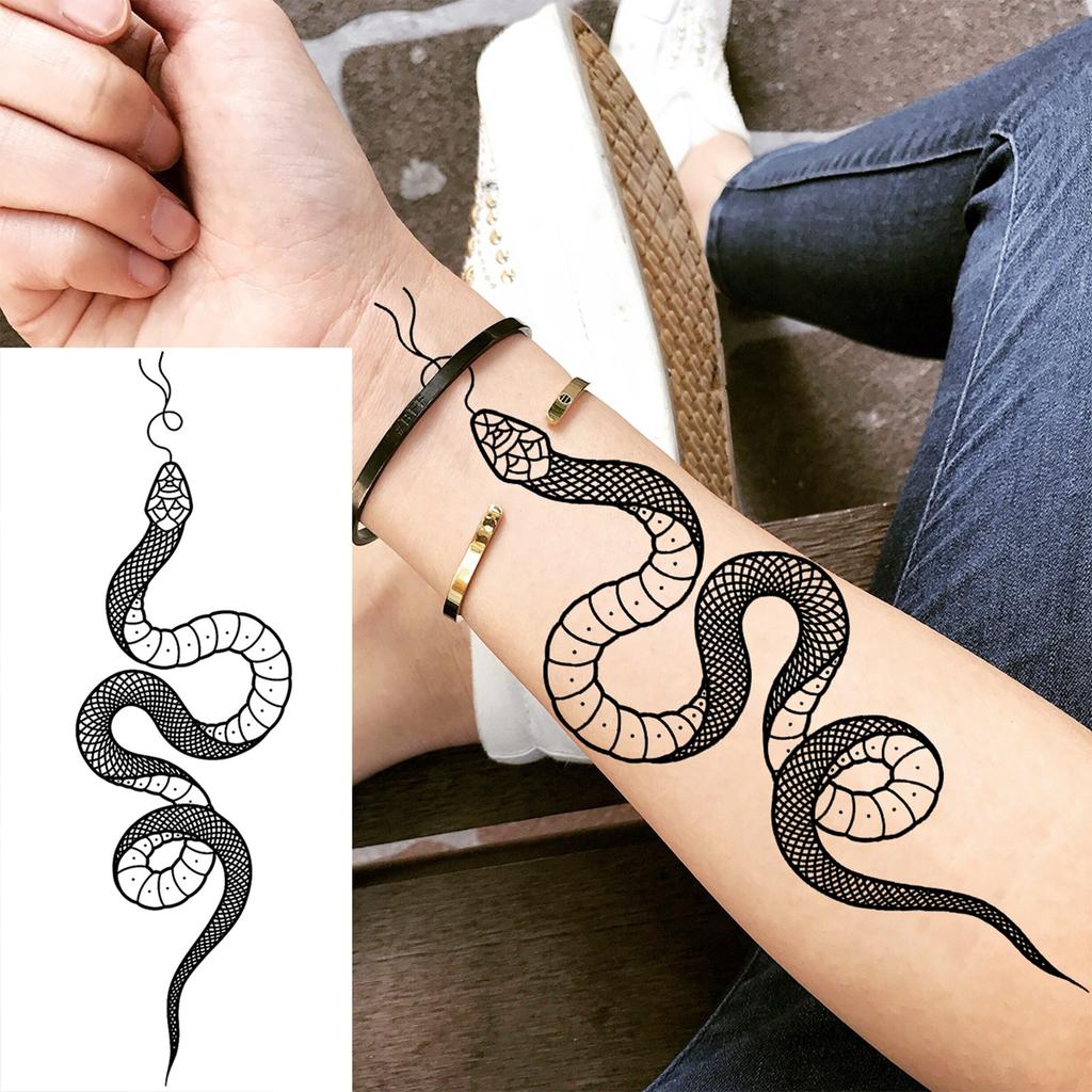 1 Sheet Snake Temporary Tattoos For Women Men Arm Leg Forearm Body Adults Rose Fake Flower Tattoo Sticker Waterproof Covers Up