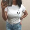 Summer Alien Print Women Tshirt Street Fashion Slim White T Shirt Women Casual Slim