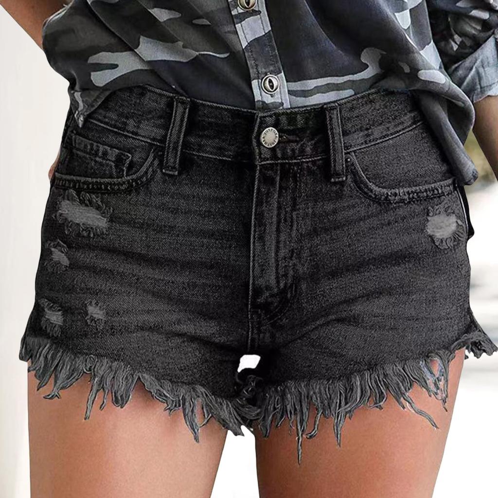 Женские однотонные повседневные шорты, универсальные прямые джинсовые шорты с рваными краями