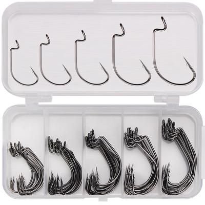 50шт. Набор крючков Offset Hook 2#3/0# Texas Rig Hooks из высокоуглеродистой стали, рыболовный набор Professional Fishing Kit