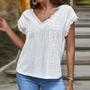Women Lace Short Sleeve Shirt V Neck T-Shirt Dressy Casual Tops Raglan Short Sleeve Lace Short Sleeve Rib Comfortable Cotton Top
