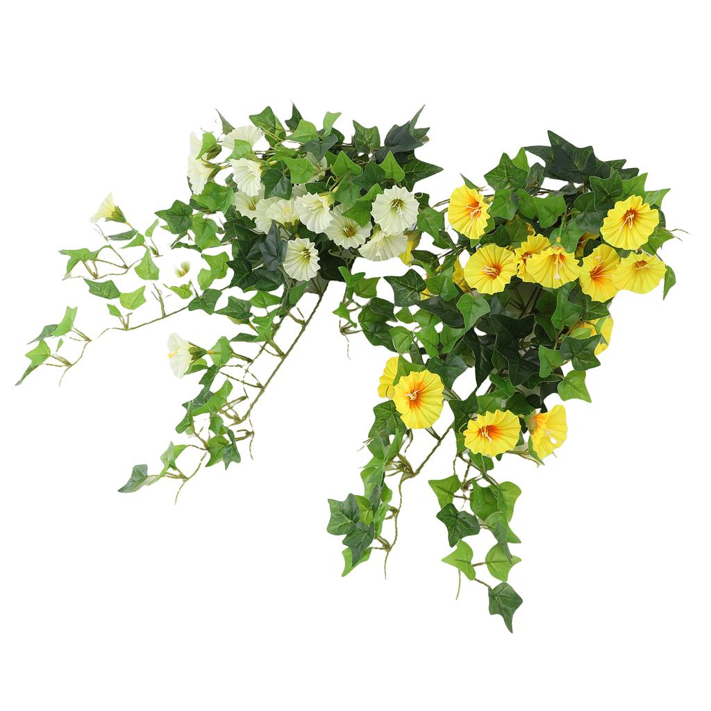 Artificial Morning Glory Flower Garland Lifelike Reusable Faux Hanging Vines Plant for Wedding Party Patio Balcony Wall