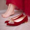 Red Wedding Shoes Are Not Tired, Female Xiuhe Wedding Dress Two Wear Spring and Autumn New High-heeled Bride Shoes French Style