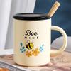 Мультяшное животное, маленькая пчелка с крышкой, ложка, керамическая чашка, милый минималистский костюм, маленькая подарочная кружка, сувенирная подарочная чашка