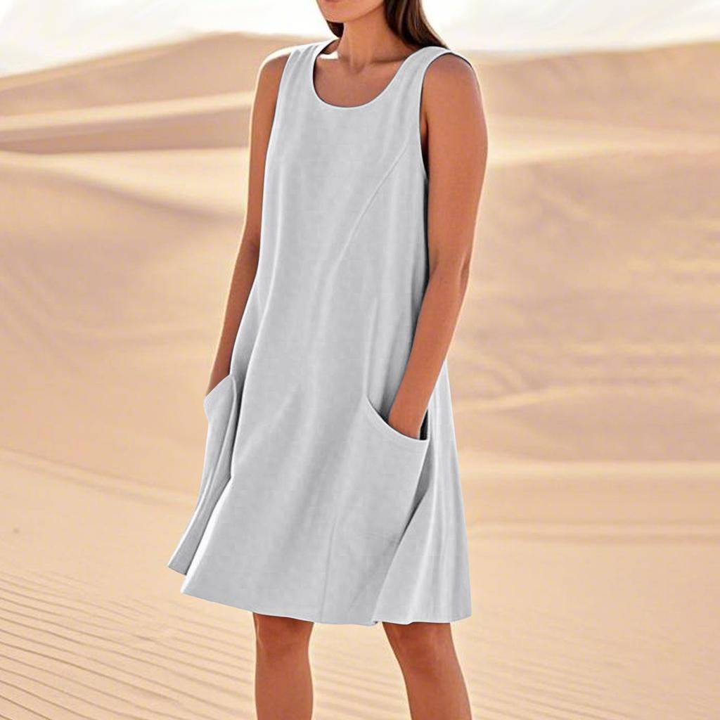 Летние платья для женщин, свободные пляжные повседневные сарафаны без рукавов с карманами, платье-майка