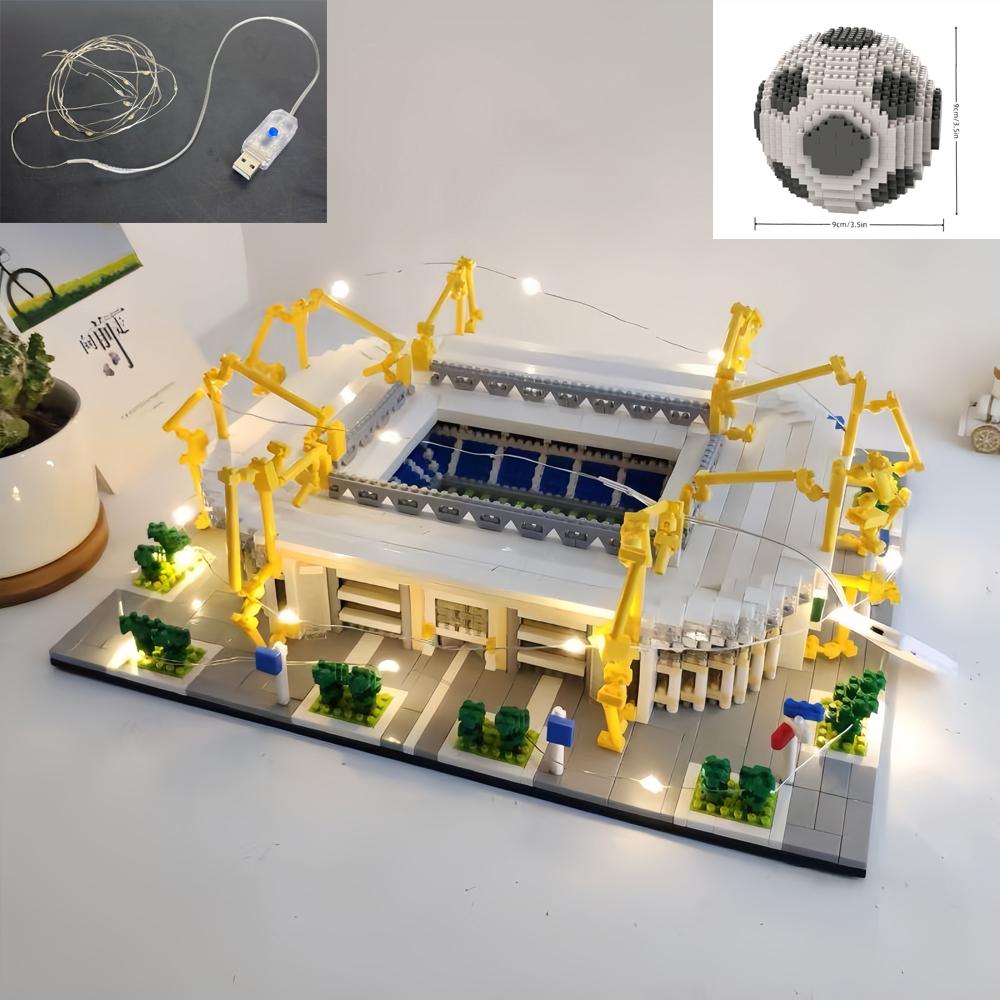 Knew Built Madrid Soccer Stadium with Soccer Ball Micro Blocks Building Toys Experience the Joy of Footballive Good Deco Gift