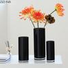 Прямоугольная цилиндрическая черная стеклянная ваза, кашпо, настольное украшение, цветочная композиция, минималистичные цветочные вазы, эстетический декор для комнаты