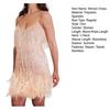 Women Dress Tassel Sequin V Neck Sleeveless Backless Feather Decor Loose Rumba Cha-cha Dance Costume Mini Club Party Dress