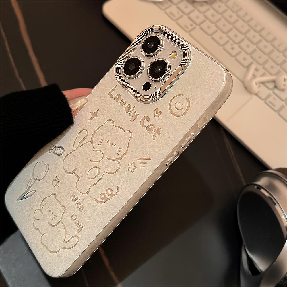 Полый Милый Мяу Чехол для мобильного телефона Iphone15 Подходит для 14Promax 16 Apple 13 Простой Мультяшный 11 Противоударный