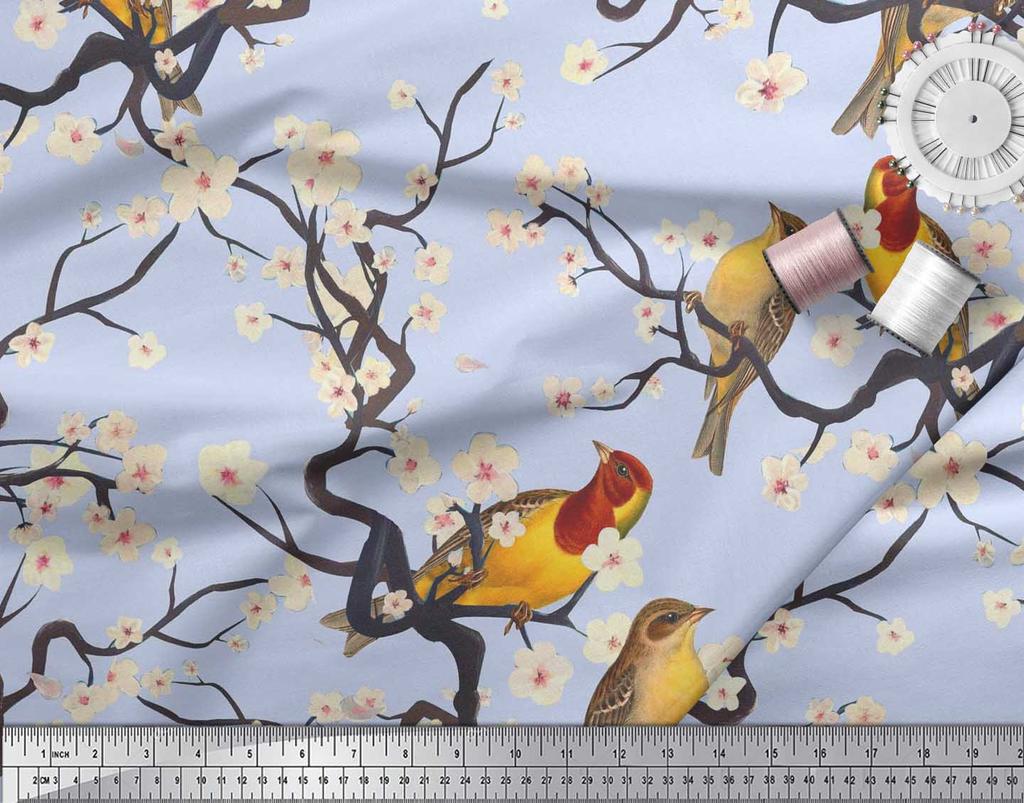 Soimoi Коричневая модальная атласная ткань с изображением рыб | Птицы и яхты Ткань с принтом птиц 1 ярд 42 дюйма