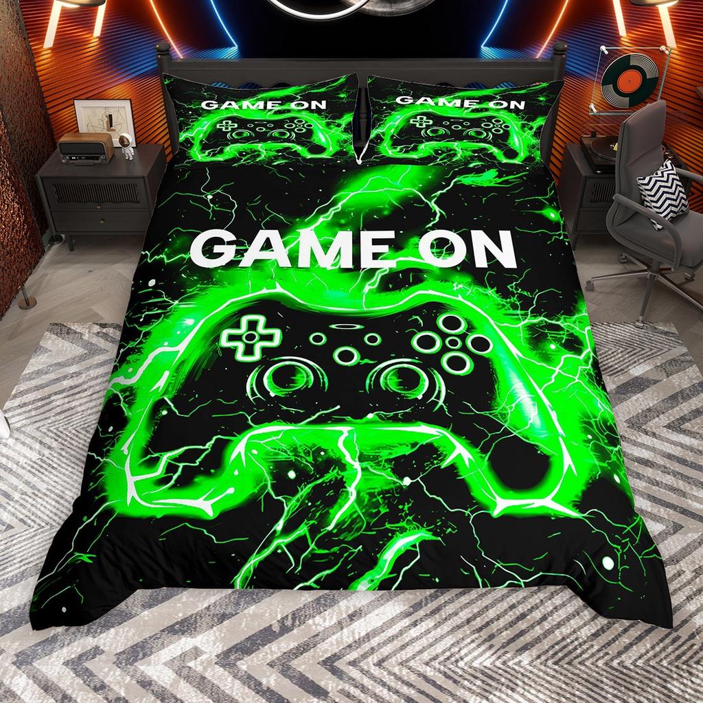 Комплект пододеяльника Homewish Neon Gamepad для мальчиков, Градиентная молния, Комплект постельного белья для видеоигр