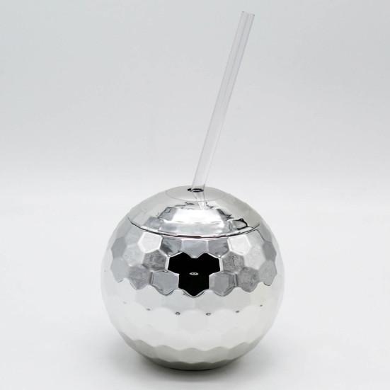 600ML Wine Ball Cup with Lid Refraction Delicate Retro Disco Design Drinking Glass Party Supplies