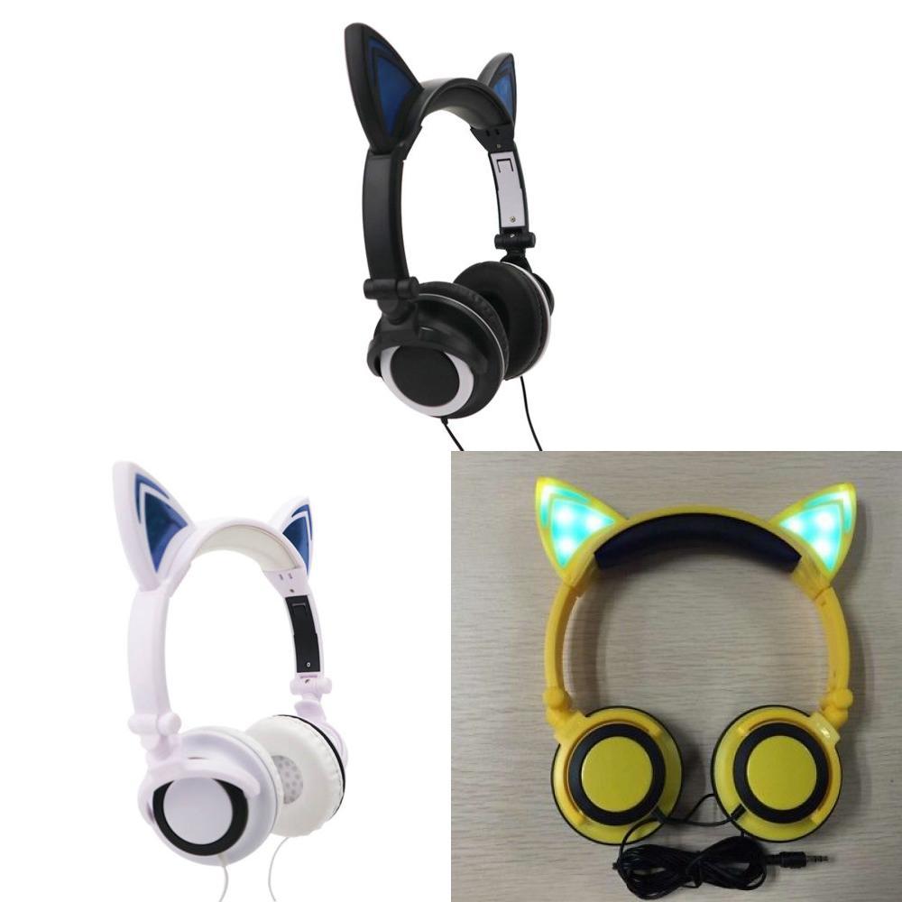 Игровые светодиодные наушники с микрофоном Серия "Кошачьи ушки" для подростков и киберспортсменов