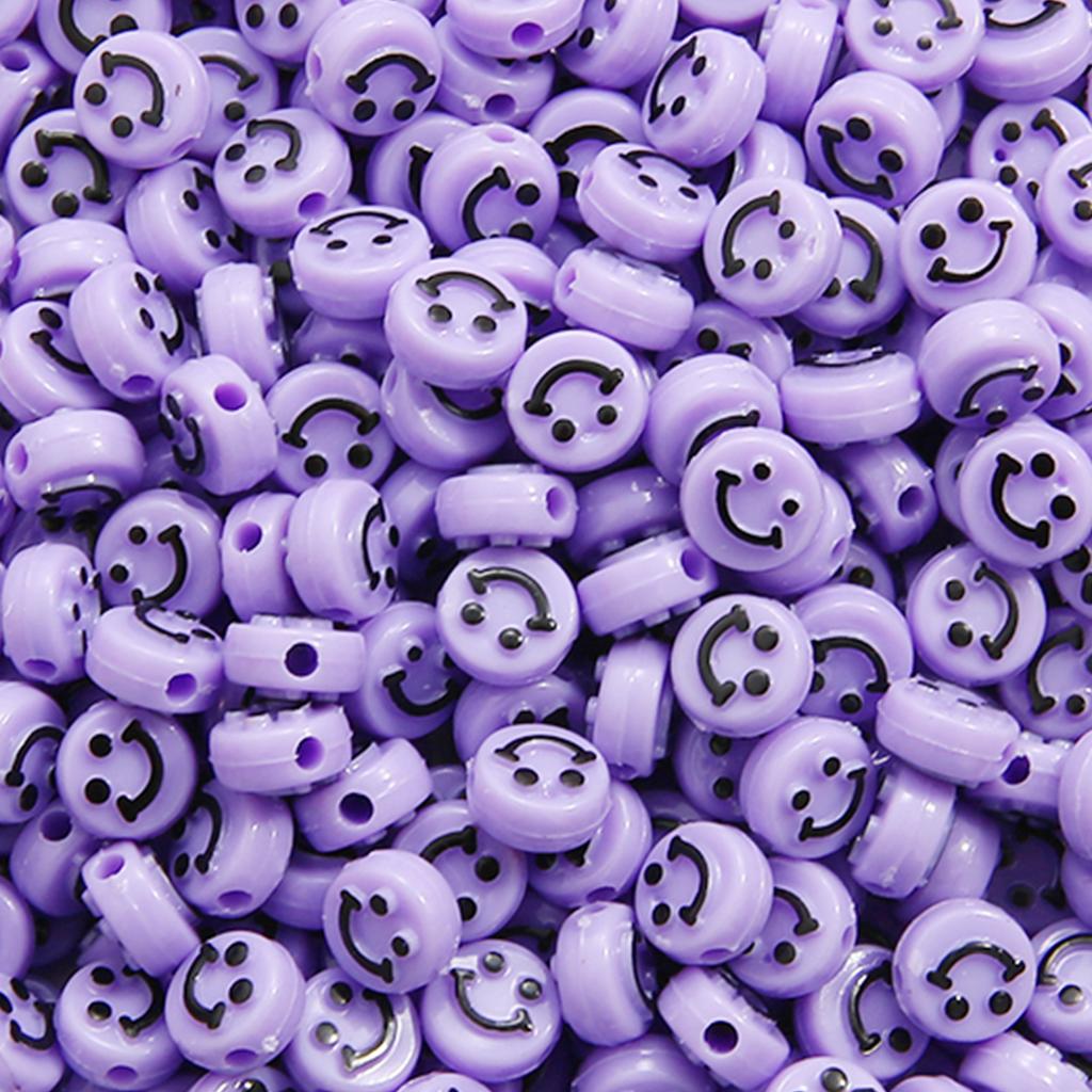 500Pcs Round Shape Acrylic Beads Spaced Smile Beads For Jewelry Making Craft Accessories