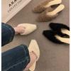 Luxury Kitten Heel Furry Mule Slides Women Rose Pink Sexy Slippers Ladies Pointy Toe Stiletto Plush Sandals Winter Party Shoes